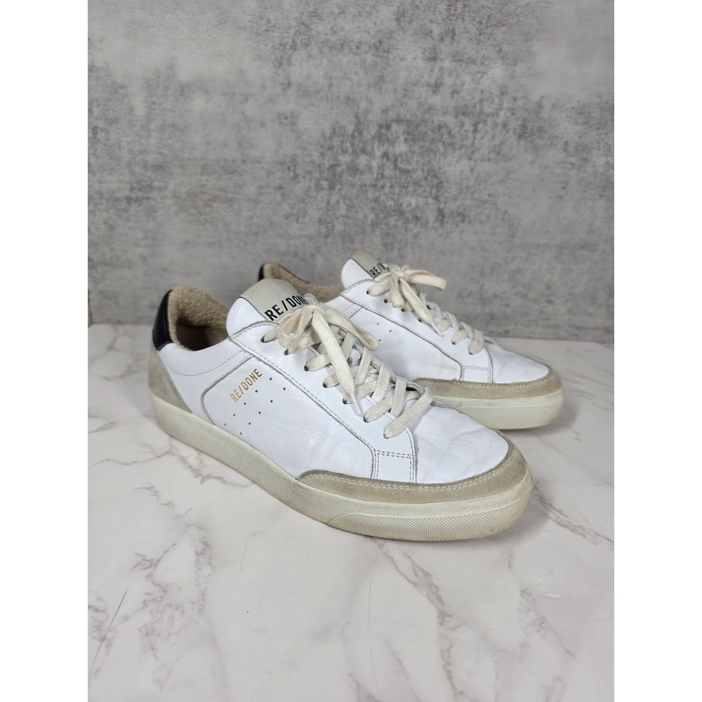 RE/DONE 90s Skate Sneaker White Gold Leather Suede Low Top Womens 38 EU / 7.5 US